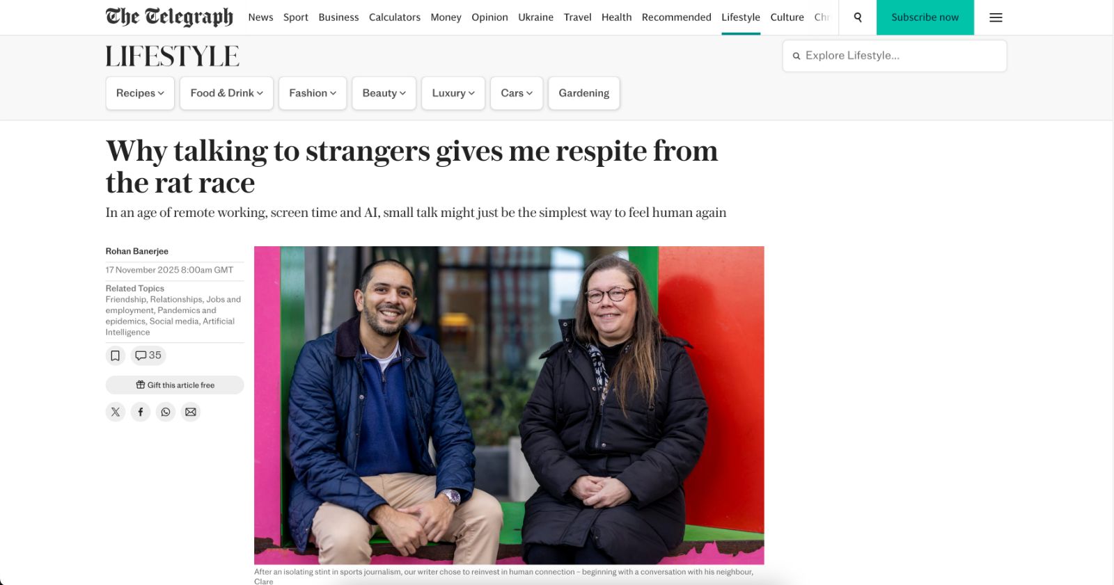 Screenshot of article featuring Sonal Dave in the Telegraph